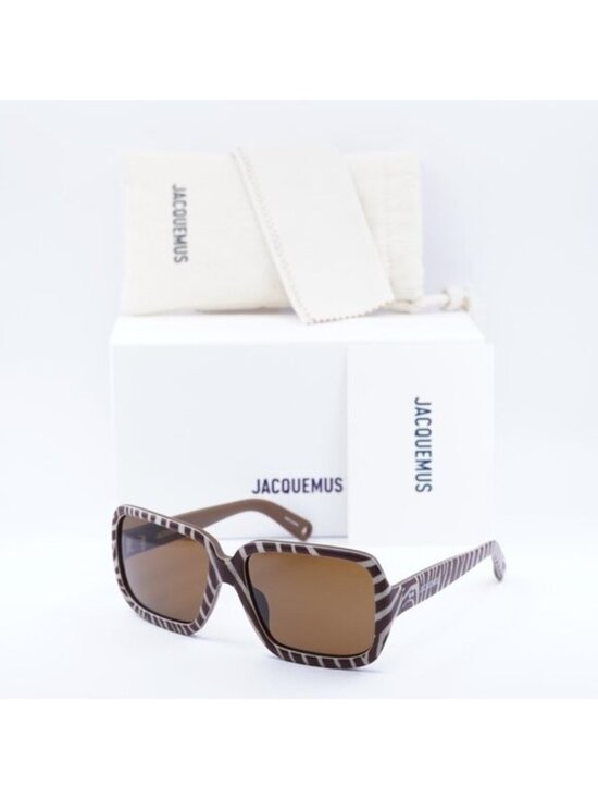 Jacquemus CABANA JAC/86 C4 Sunglasses Matte Brown Whaite Zebra Square Frame main image 4